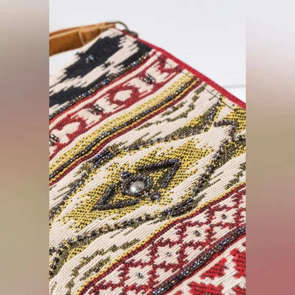 Handmade Hand Beaded Wristlet Clutch - Ethnic Inspired Design - Dyed Fine Cotton - Picture 7 of 7